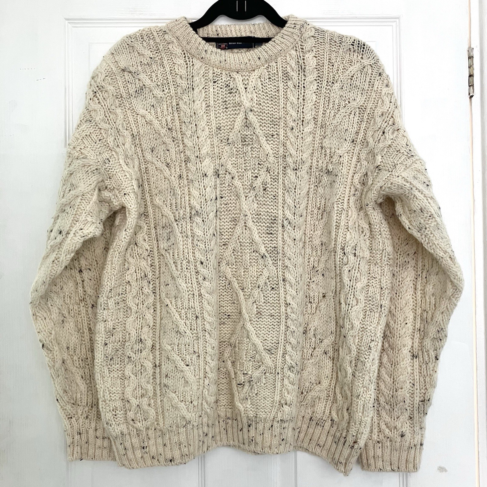 British Wool Naturally Cream Speckled Cable Knit J...