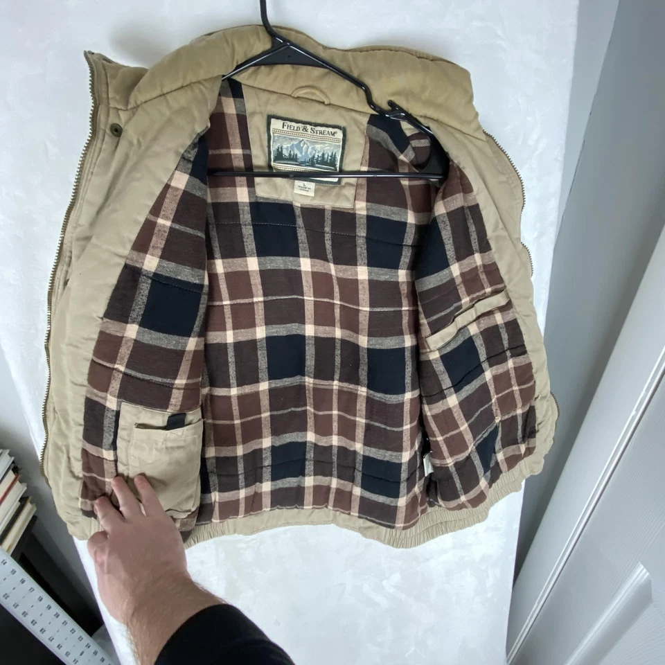 Chaleco Field & Stream Para Hombres Grande Bronceado Franela Forrado Utilitario Caza Pesca Exterior Foto 3 de 4