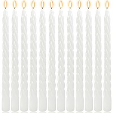 12 PCS 10 Inch White Twisted Spiral Taper Candles Unscented Dripless Decor