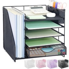 Desk Organizer with Drawer and Pen Holder, 5-Tier Paper Letter Tray Organizer...