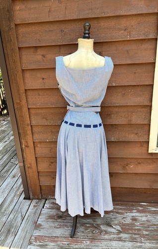 Vintage, 1950’s Blue, White Gingham, Square Neckline, Ladies Dress, NWT - Picture 5 of 19