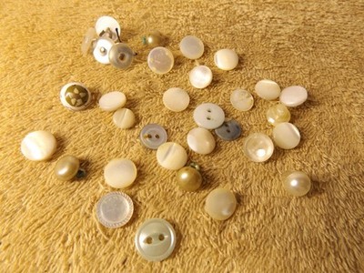 Vintage Lot of 32 Small White Buttons, largest 3/8