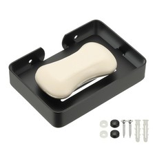 Porta jabón de acero inoxidable para baño y cocina (negro, 13.4x9.6 cm)