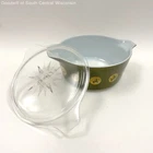 VNTG Pyrex Zodiac Olive Green Gold-tone Promotional Casserole Dish #475-B w/Lid
