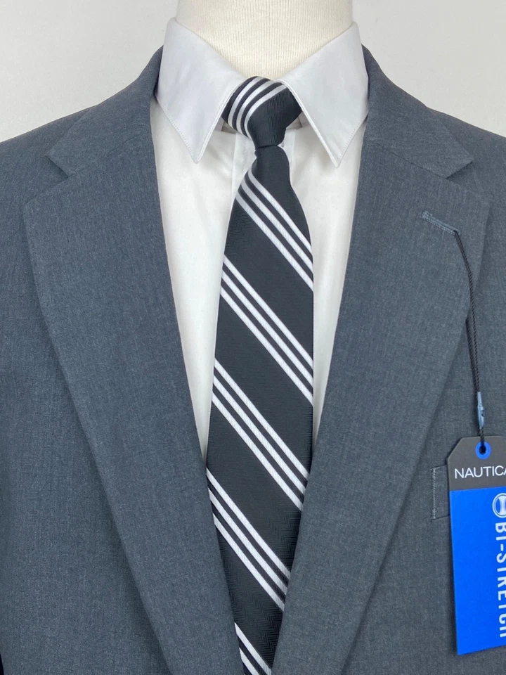 NUEVO NAUTICA Para Hombres 46L Gris Carbón Elastizado 2 Piezas Traje Con Pantalones 40x34 Foto 2 de 4