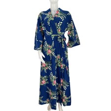 Vintage Vassarette Robe Kimono Floral Wrap Pockets Maxi SZ S-M
