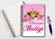 Cahier et stylo personnalisés prénom ou texte – Princesse – Idée cadeau