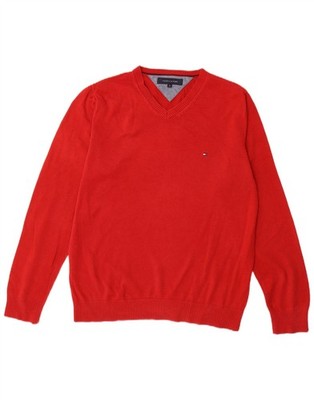 TOMMY HILFIGER Herren V-Neck Pullover Sweater Medium Rot Baumwolle DR16