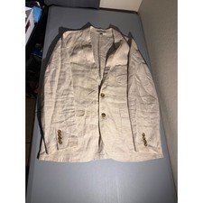 J.Crew Mens 100 Linen Herringbone Blazer Beige Unlined Sport Coat Size M