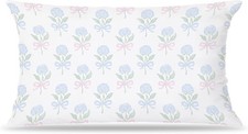 Grandmillennial Blue and Green Hydrangea Floral Pillow Cover 12x20, Coastal