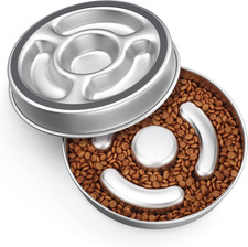 Slow Feeder Dog Bowl Stainless Steel, 2 Cups Metal Non-Slip Dog Food Bowls, Dogs