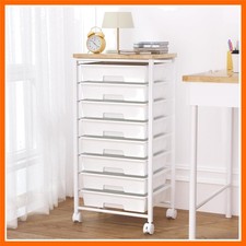 Rolling Cart with 8 Drawers, Storage Drawers Cart with Wooden Tabletop and Lo...