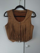 Womens Faux Suede Fringe Vest Size L Fits S/M Boho Western Cowgirl Festival