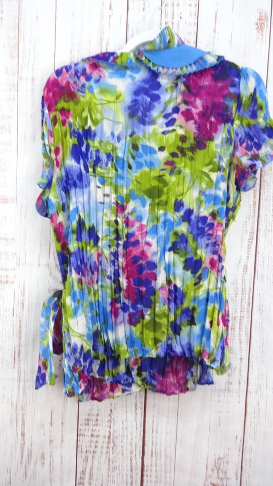 Sunny Leigh Y2K Womens Floral XL Multicolerd Sheer Short Sleeves Ruffle Top XL - Image 2 of 4