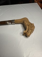 Horse Head Walking Stick Cane Wooden Hand Carved Resin Brass Artisan 37  