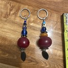 Pair Beaded Keychains w/ Detachable Metal Keyrings, Red/Blue/Black/White — photo 3