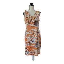 Marc New York Womens Sz 10 Orange Splatter Paint Ruffle V Neck Sheath Dress New