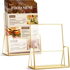 2 Pcs Gold Glass Brochure Holder Stand 8.5 x 11 Inches Acrylic Flyer Trifold