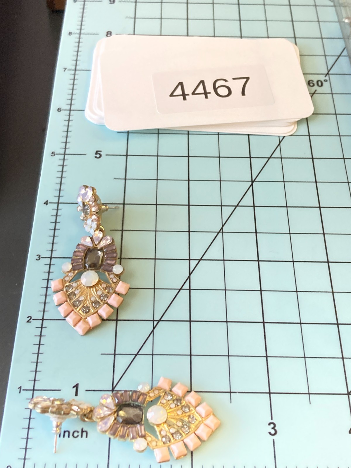 Statement Dangle Earrings Opalescent Cabochons Rh… - image 7