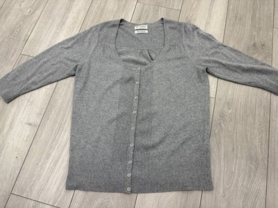 M&S Autograph Weekend Grey Cashmere Blend Scoop Neck Cardigan - UK Size 18