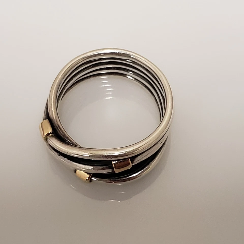 Pandora Sterling Silver 14k Gold Rope Wide Band Ring 190383 Size 8 - Image 2 of 4