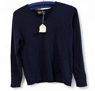 William Randall Navy Cashmere Silk V-Neck Pullover Sweater Knit Size S
