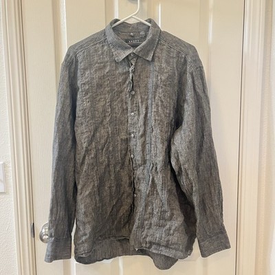 Haupt Germany Gray 100% Linen Button Down Shirt Long Sleeve Men's Size XL
