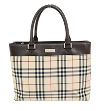 BURBERRY Nova Check Pattern Hand Tote Bag Canvas Leather Brown Beige SHW 66PA369
