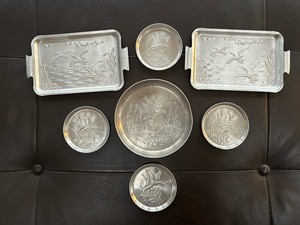 VTG. Hammer Pressed Aluminum Trays (3) & Coasters (4) Ducks In Flight Unbranded