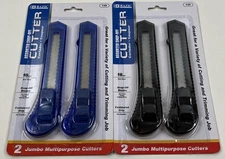 2 Pack BAZIC Retractable Multipurpose Utility Knife, Box Cutter Black & Blue