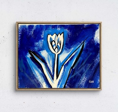 Laeknapes 14x11 Original Abstract Paper Museum Home Painting Artwork Blue Rose