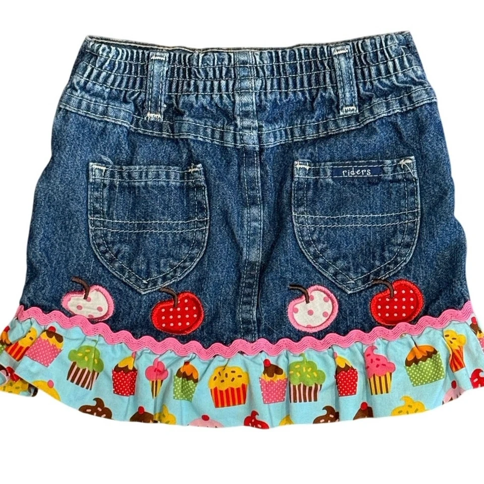 Falda Denim Riders by Lee 2T Cupcake Cereza Postres Volantes Dobladillo De Colección Años 90 Y2K Foto 2 de 4