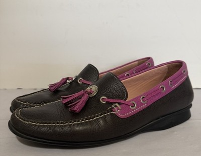 Cole Haan Brown Leather Pink Tassel Loafers Slip On Shoes D15942 Women Size 8.5
