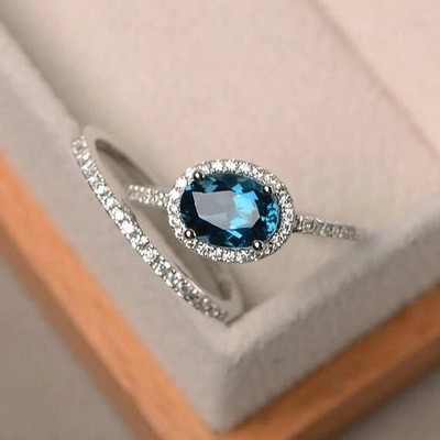 2.76 Ct Natural Topaz Diamond Engagement Bridal Band Set 14K Solid White Gold