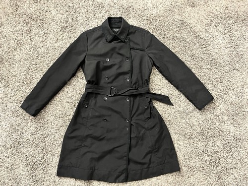 Rag And Bone Black Cotton Nylon Belted Trench Coat Size 12 Made In USA