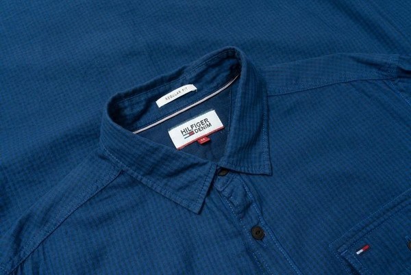 Men Tommy Hilfiger Shirt Navy Cotton 38 / M / 46