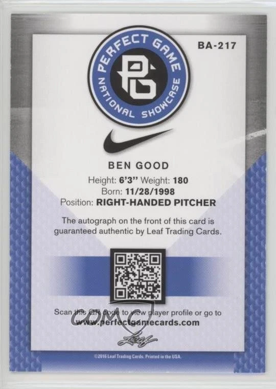 2016 Leaf Perfect Game National Showcase Blue /15 Ben Good #BA-217 Auto - Image 2 of 2