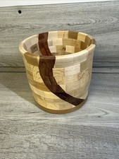 Handmade Segmented Wood Jar Multi Tone Vintage Artisan Turned Decor