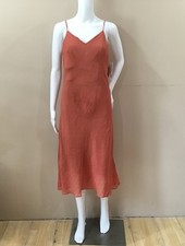 David Warren NY Dress Women 8 VTG Y2k 90s Silk Midi Slip Orange Silk Linen New