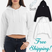 Women's Cropped Fleece Hooded Sweatshirt Ladies Soft Crop Hoodie XS-L NEW 