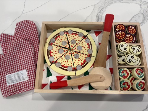 Melissa & Doug Wooden Pizza Party Play Food Set w55 Assorted Toppings Tools Used
