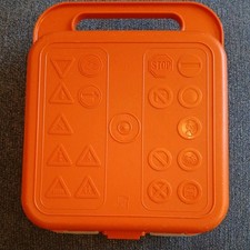 Tupperware Orange Lunch Box/Sandwich Traffic Safety Signs Retro + Name Tag Cover