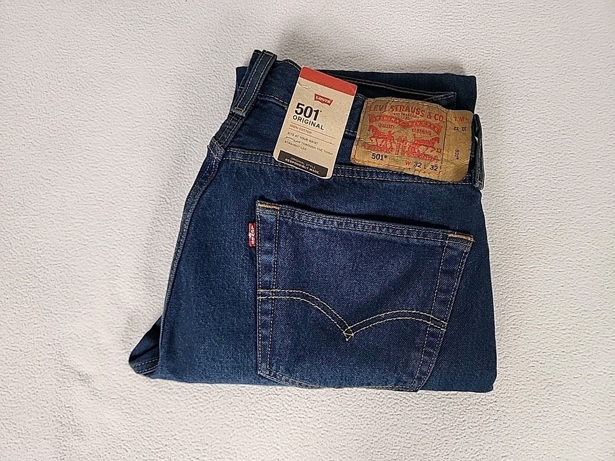 LEVI'S 501 Original Jeans Men 34 Dark Blue Stretch 99 Cotton