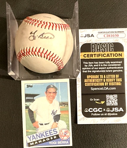 Yogi Berra Signed Baseball JSA COA w/Topps 1985 YB #155 Yankees HOF NM