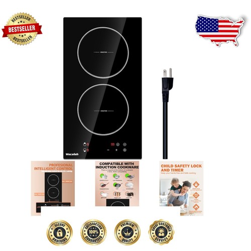 Compact 12" Induction Electric Stove with 2 Burners - Safety & Precision Cooking