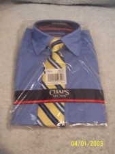 Chaps Boys Husky Blue Long Sleeve Stretch Shirt W/Yellow, White Blues Tie 10-12