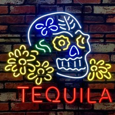 Tequila Azúcar Calavera Neón Letrero Lámpara Luz 20"x18" Bar Cerveza Luz Nocturna Decoración Pub