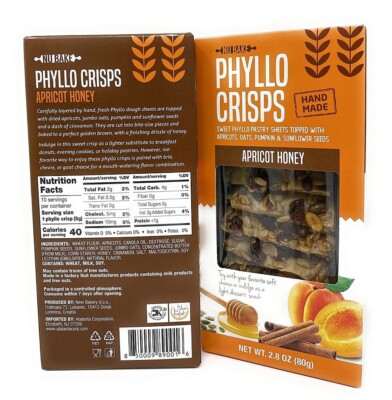 Nu Bake Apricot Honey Phyllo Crisps, Case of Twelve 2.8 Oz boxes