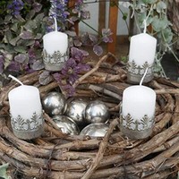 4 Kerzenhalter Adventskranz Metall Antik Silber Weihnachten Advent Kerzen
