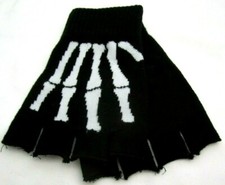 WHITE SKELETON HAND SKULL HAND FINGERLESS KNITTED GLOVES-BRAND NEW 